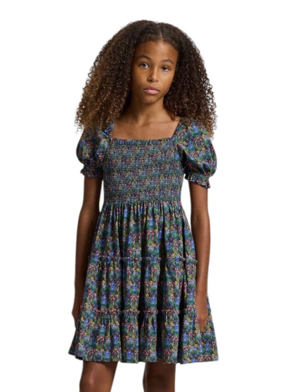 Ralph Lauren Girls Floral Smocked Cotton Jersey Dress - Picture 2 of 5